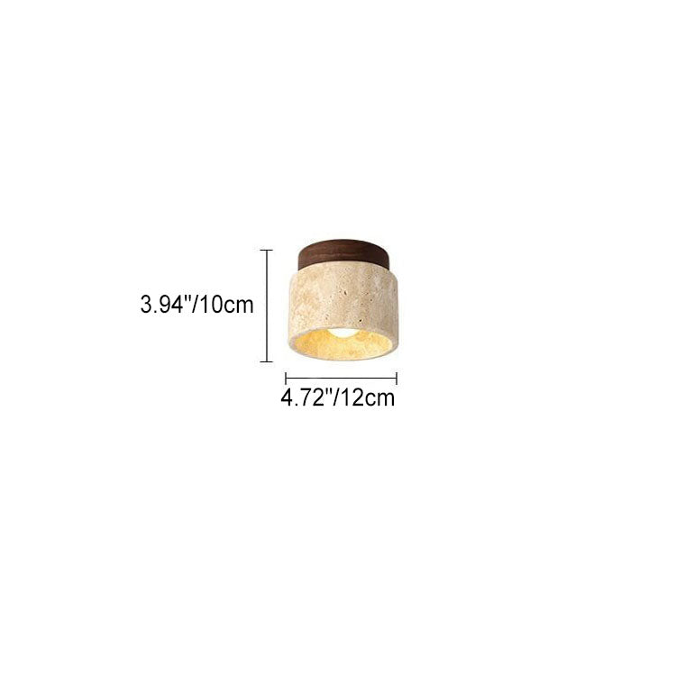 Classic Vintage Round Travertine 1-Light Flush Mount Ceiling Fixture for Hallways