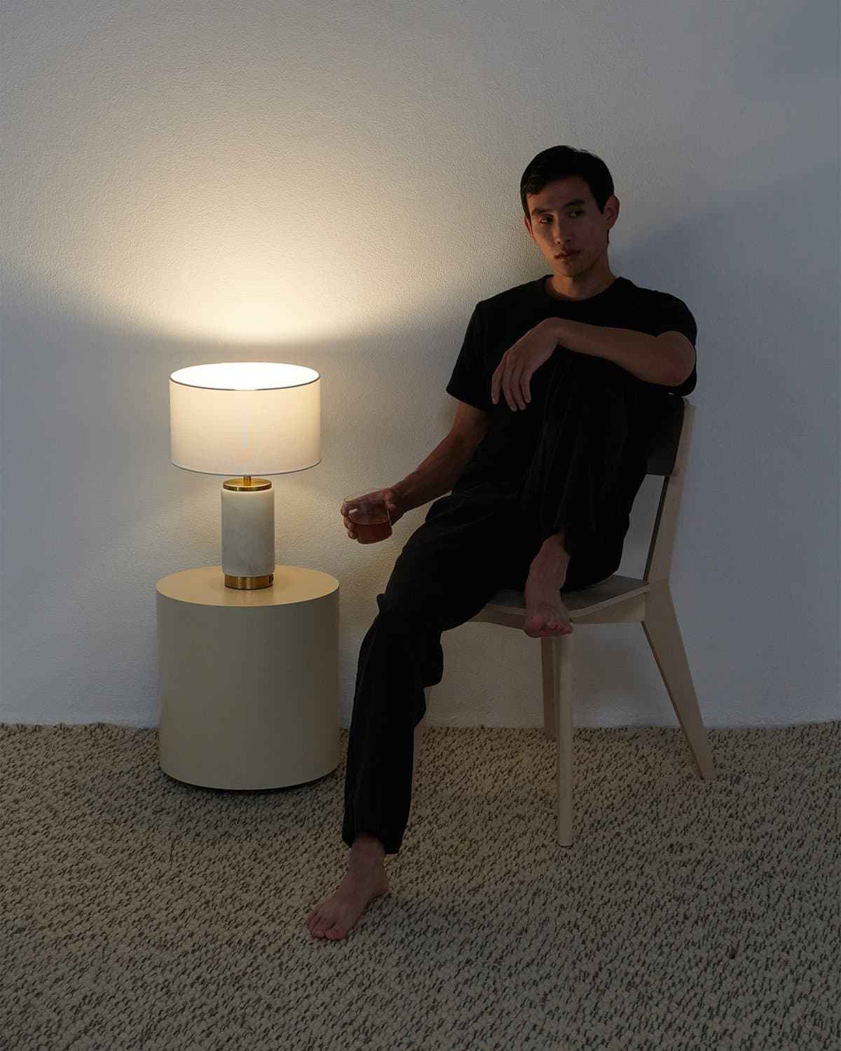 Arden USB Table Lamp | White Marble Body, Brass Details