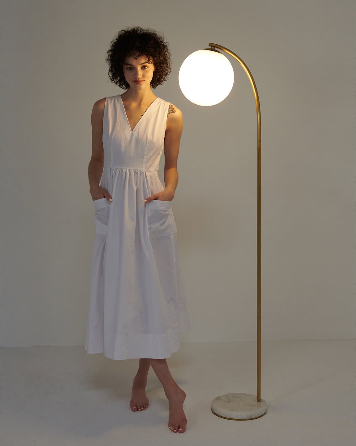 Luna Glow Floor Lamp | Marble Base, White Glass Globe