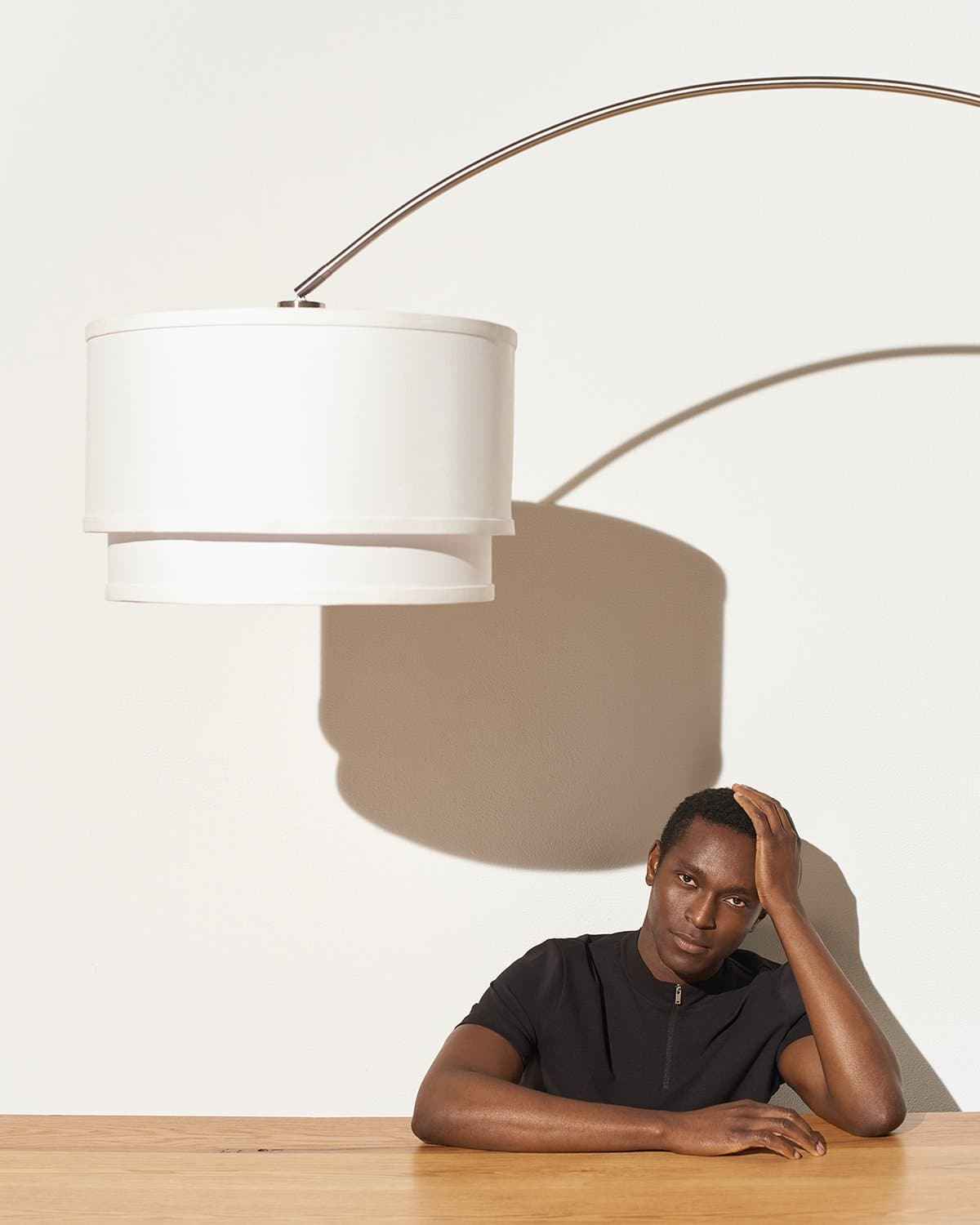 Mason Arc Floor Lamp | Marble Base, Double Cylinder Shade