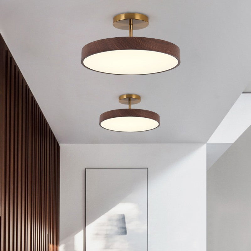 Japanese Wabi-Sabi Minimalist Round Wood Grain LED Semi-Flush Mount Light