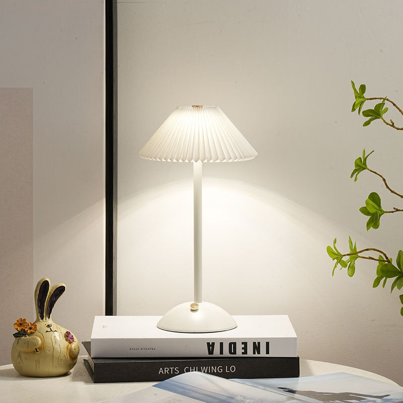 Modern Scandinavian Rechargeable Conic Pleated Table Lamp with 1 Light for Bedside