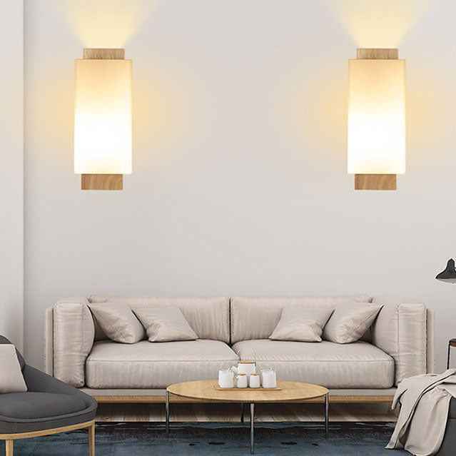 Contemporary Minimalist Solid Wood Square Glass Column Wall Sconce Lamp with 1 Light