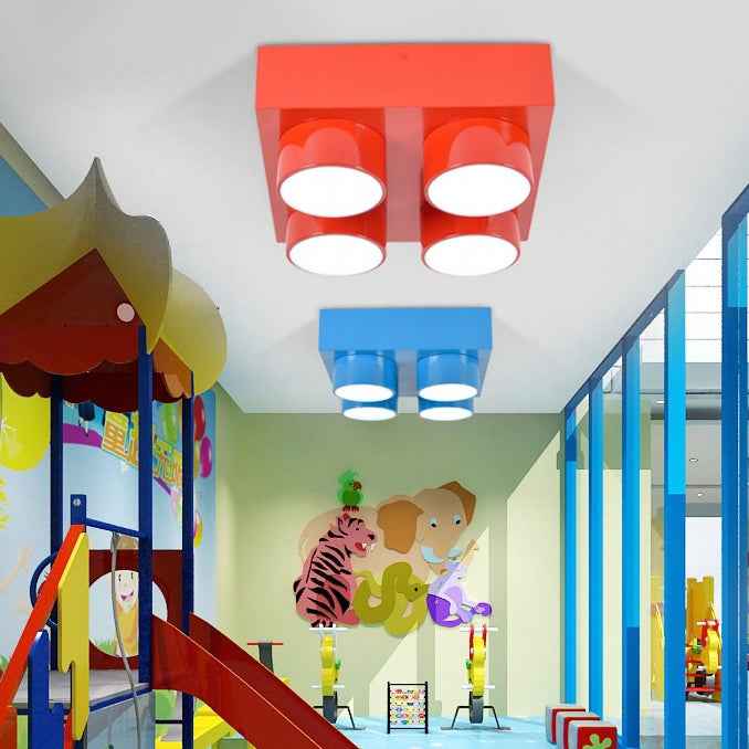 Modern Square Iron LED Flush Mount Ceiling Light for Bedroom - Creative Building Block Design
