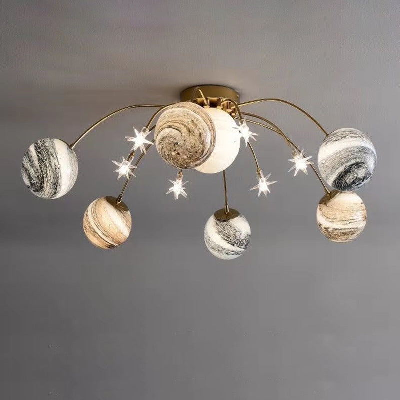 Modern Nordic 13-Light Semi-Flush Mount Ceiling Light with Iron and Glass Earth Planet Design for Kids' Bedroom