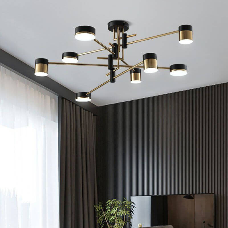 Contemporary Minimalist Black and Gold Semi-Flush Mount Light with 4-8 Bulb Capacity