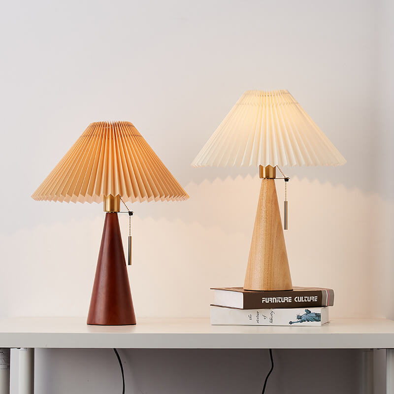 Vintage Japanese Minimalist Pleated Wooden LED Table Lamp