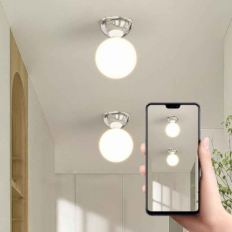 Modern Scandinavian Iron and Glass Spherical Semi-Flush Mount Ceiling Light - 1-Light Fixture for Hallway