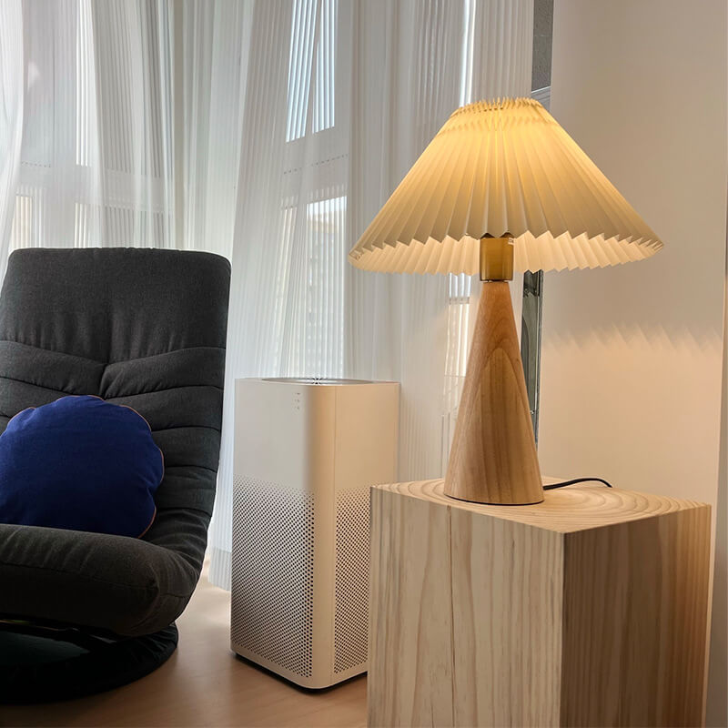 Vintage Japanese Minimalist Pleated Wooden LED Table Lamp