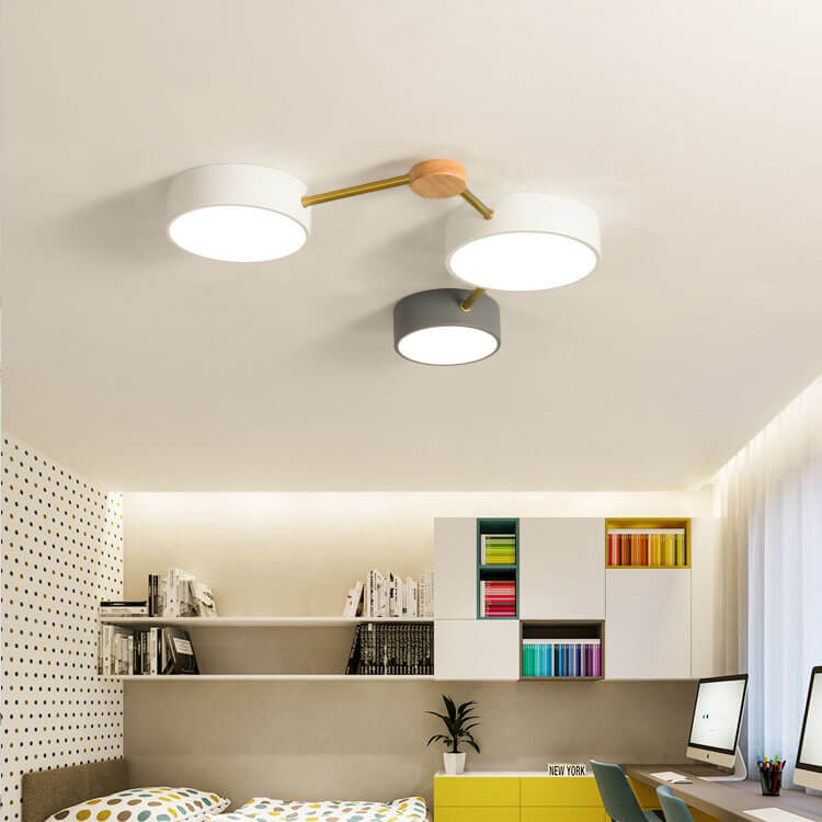 Scandinavian Minimalist Solid Wood and Iron LED Flush Mount Light