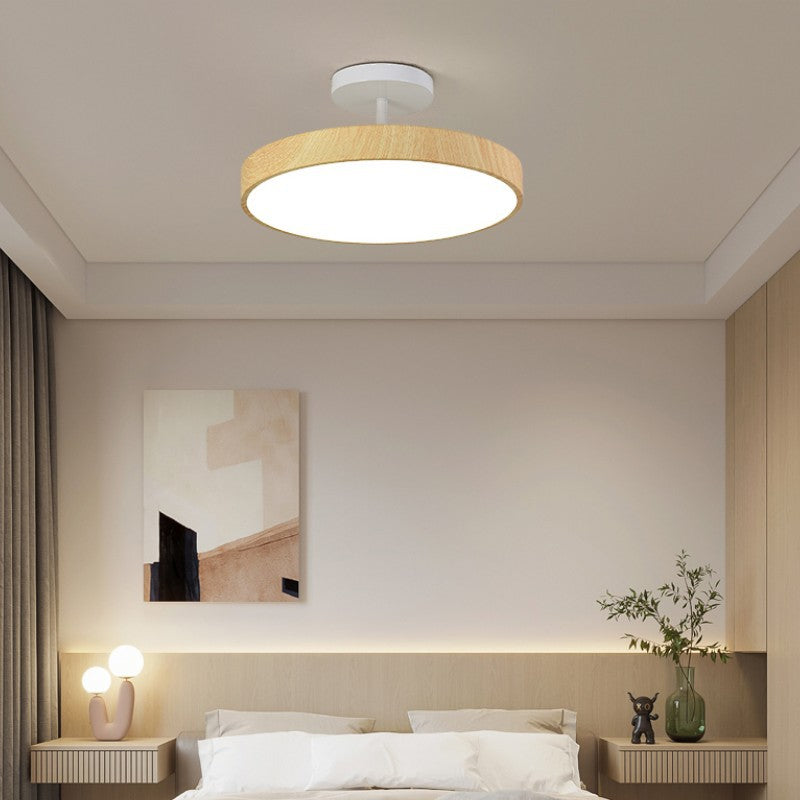 Japanese Wabi-Sabi Minimalist Round Wood Grain LED Semi-Flush Mount Light