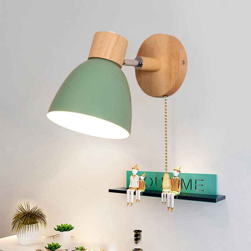 Contemporary Minimalist Solid Color Macaron Iron Wood Wall Sconce Lamp with Single Light