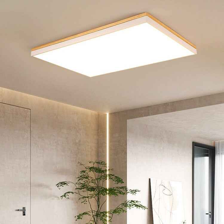 Contemporary Minimalist Solid Wood and Acrylic Square LED Flush Mount Ceiling Light for Living Room