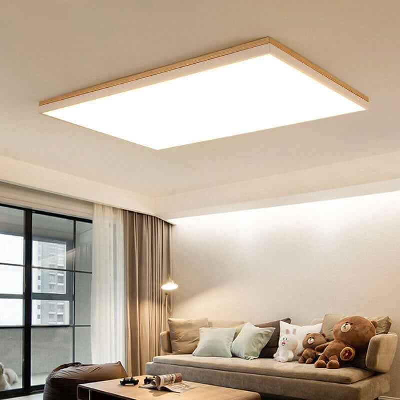 Contemporary Minimalist Solid Wood and Acrylic Square LED Flush Mount Ceiling Light for Living Room