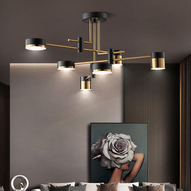 Contemporary Minimalist Black and Gold Semi-Flush Mount Light with 4-8 Bulb Capacity