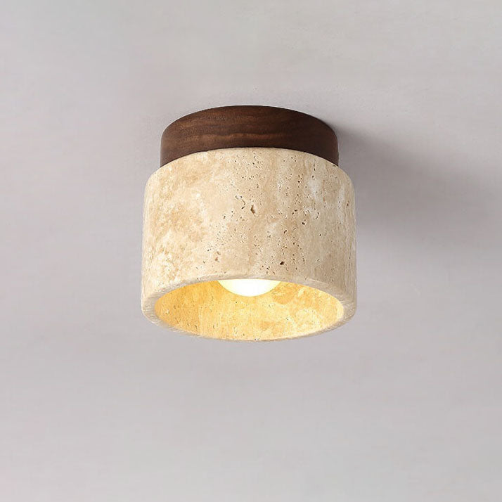Classic Vintage Round Travertine 1-Light Flush Mount Ceiling Fixture for Hallways
