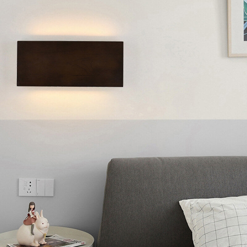 Rectangular LED Wall Sconce Lamp in Japanese Wabi-Sabi Log Wood Design