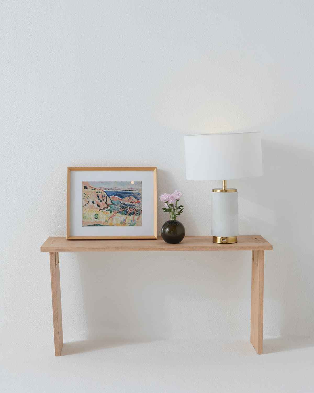 Arden USB Table Lamp | White Marble Body, Brass Details