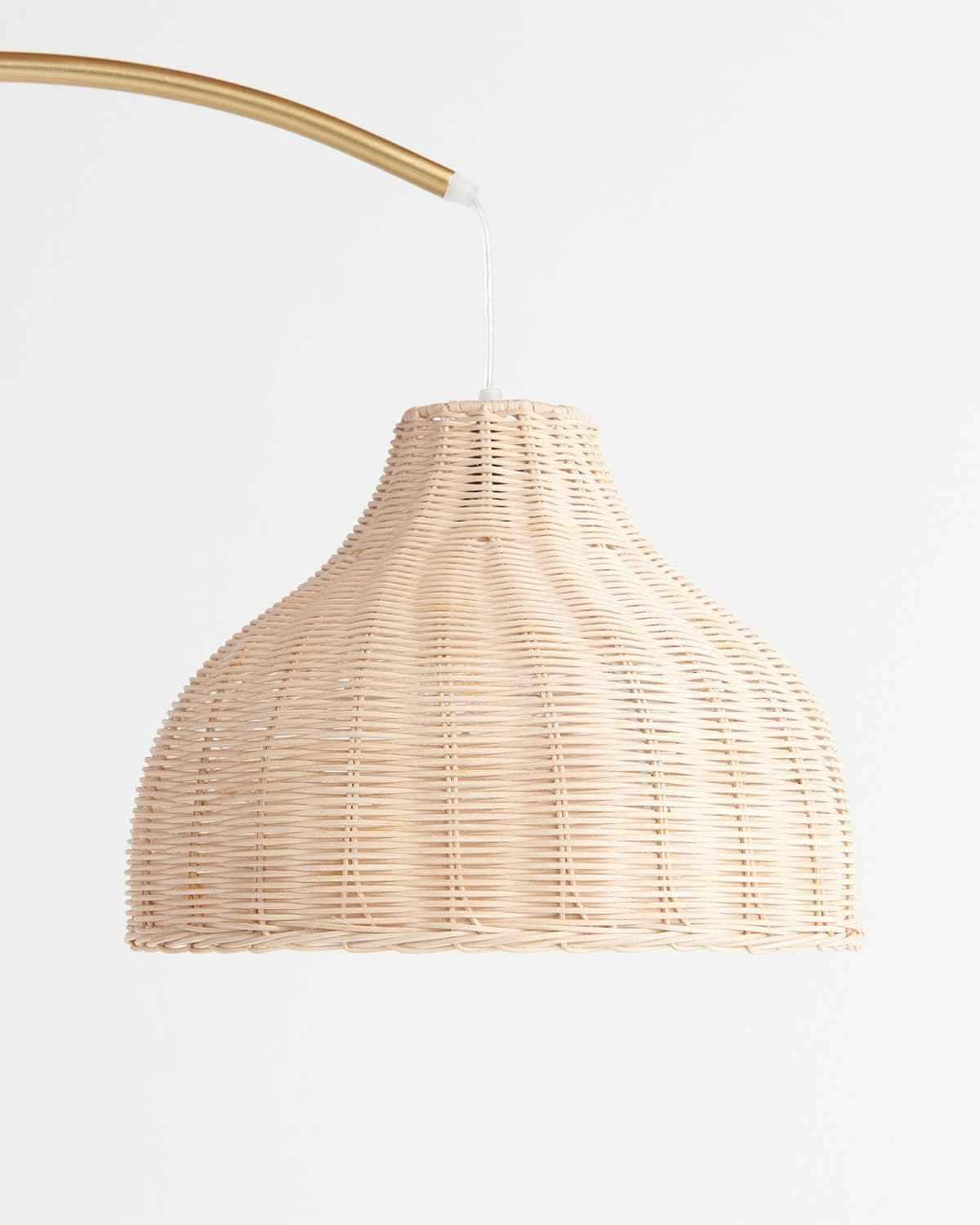 Luxe Arc Floor Lamp | Brass Finish, Wicker Shade