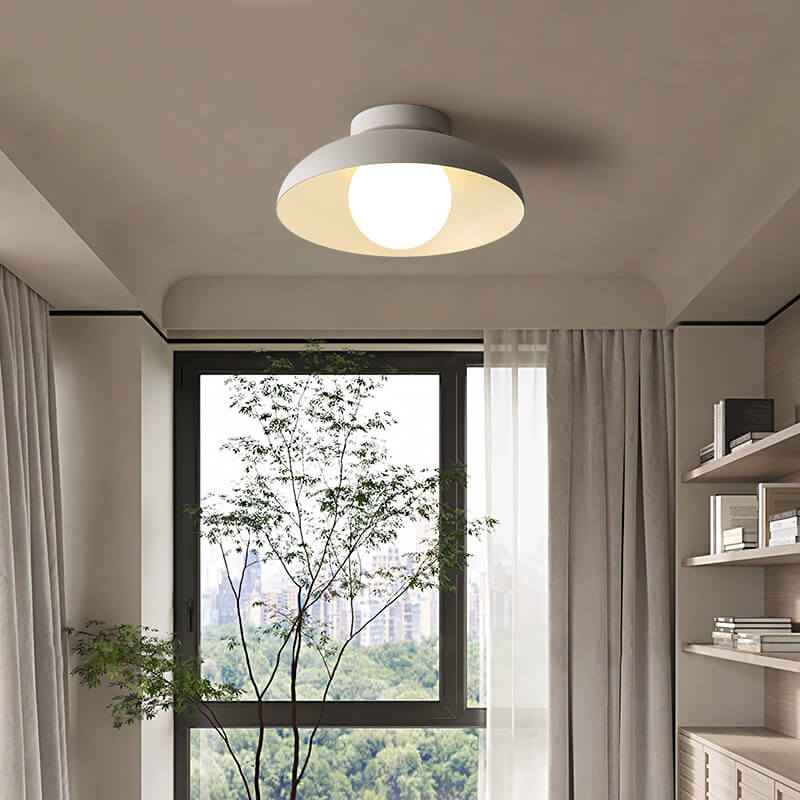 Japanese Wabi-Sabi Iron and Glass 1-Light Semi-Flush Mount Fixture