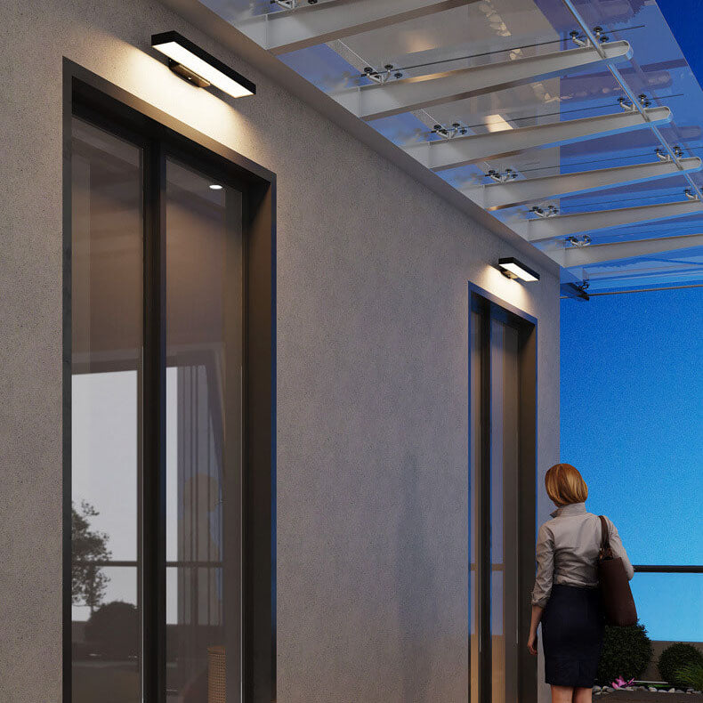 Contemporary Minimalist Rectangular Flat LED Outdoor Wall Sconce with Sensor - Waterproof