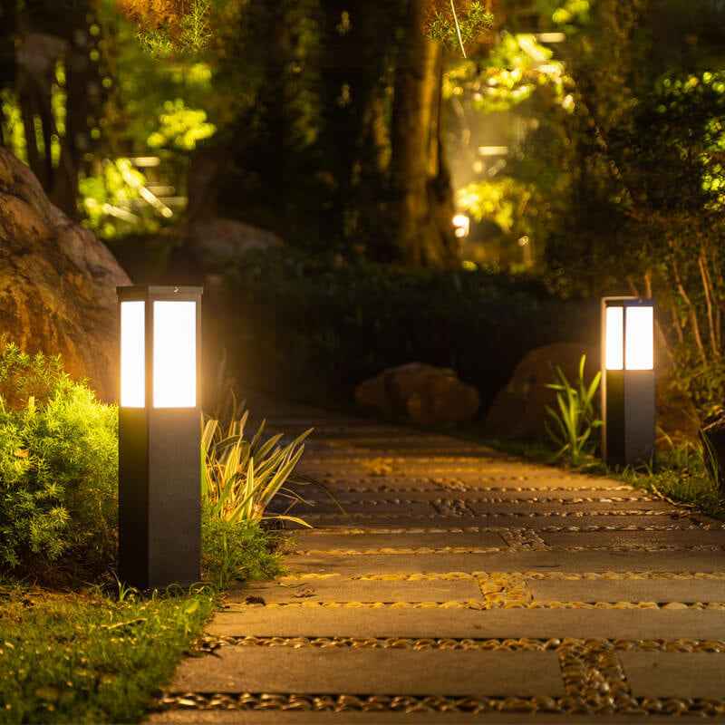 Contemporary Solar-Powered Square Column Outdoor Pathway Light - Waterproof Design