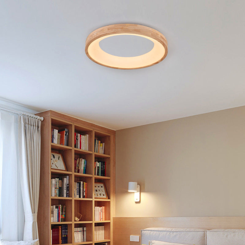 Round LED Flush Mount Ceiling Light in Nordic Minimalist Log Wood Design