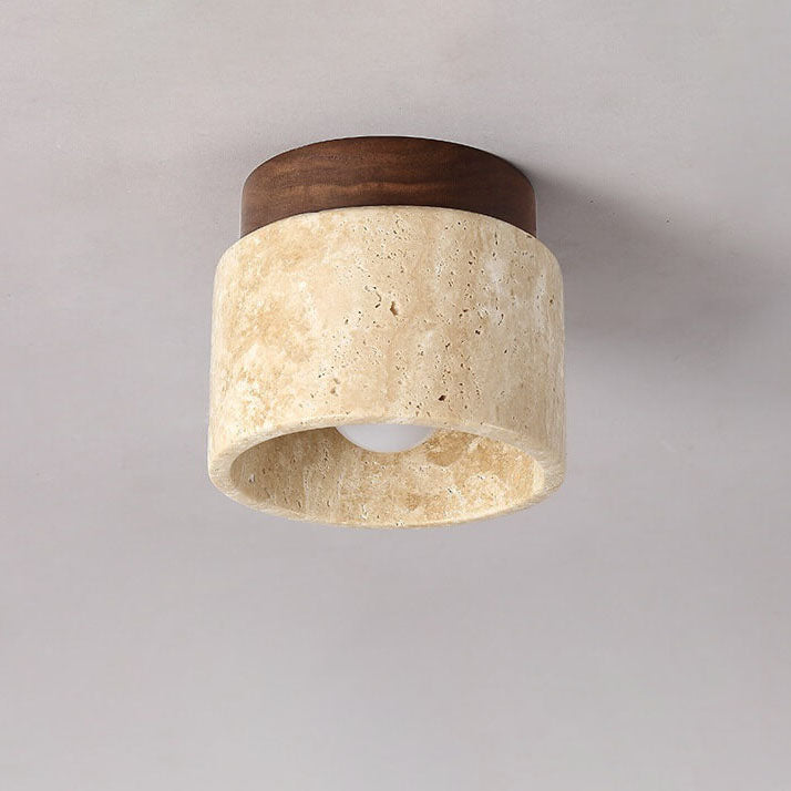 Classic Vintage Round Travertine 1-Light Flush Mount Ceiling Fixture for Hallways
