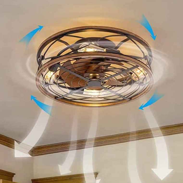 Nordic Industrial Wrought Iron 4-Light Flush Mount Ceiling Fan with Invisible Design