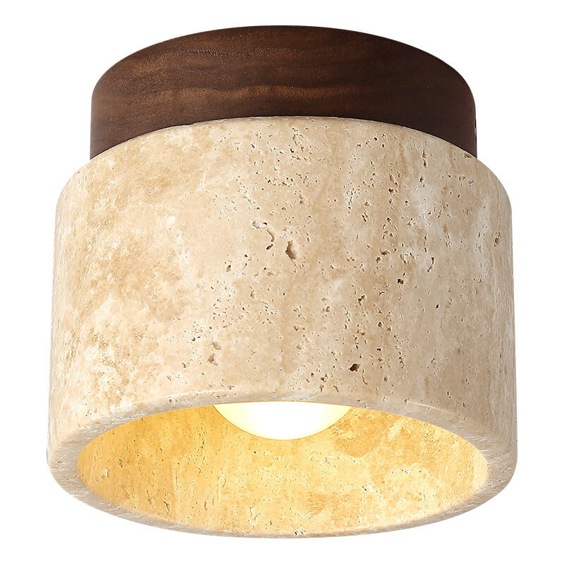 Classic Vintage Round Travertine 1-Light Flush Mount Ceiling Fixture for Hallways