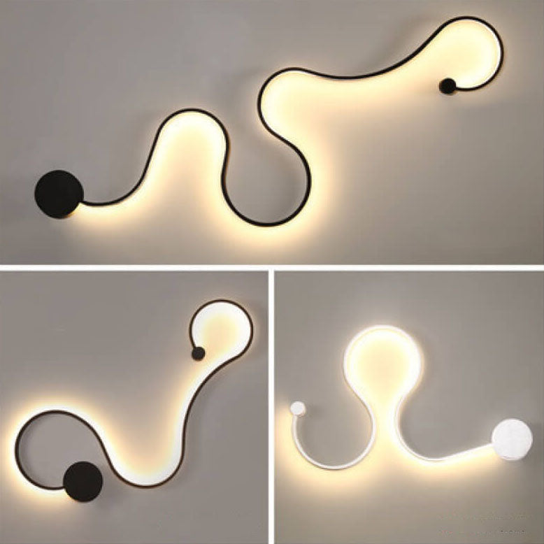 Contemporary Curved LED Wall Sconce Lamp in Long Aluminum Snake Design