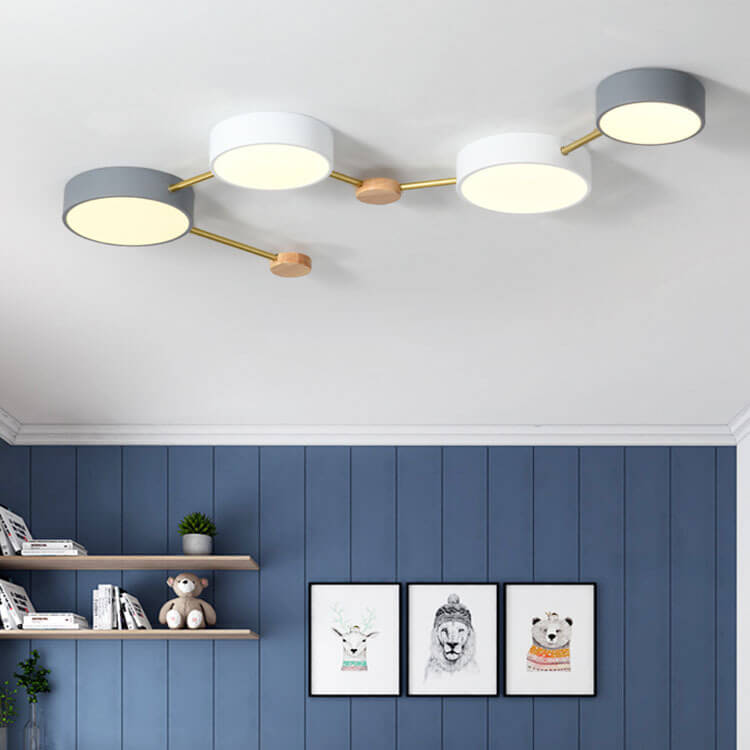 Scandinavian Minimalist Solid Wood and Iron LED Flush Mount Light