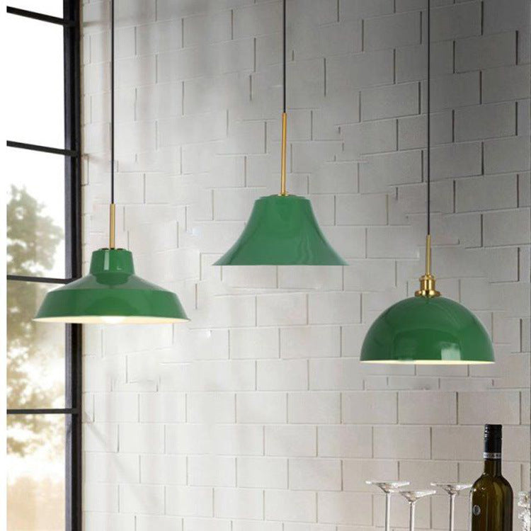 Vintage Industrial Green Iron Dome Cone Pendant Light - 1-Light Design