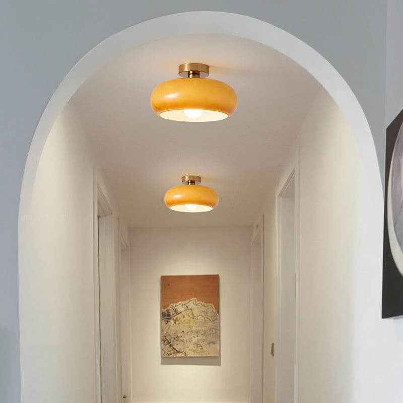 Contemporary Retro Round Solid Color Glass Pendant Light with Electroplated Copper - 1-Light Flush Mount
