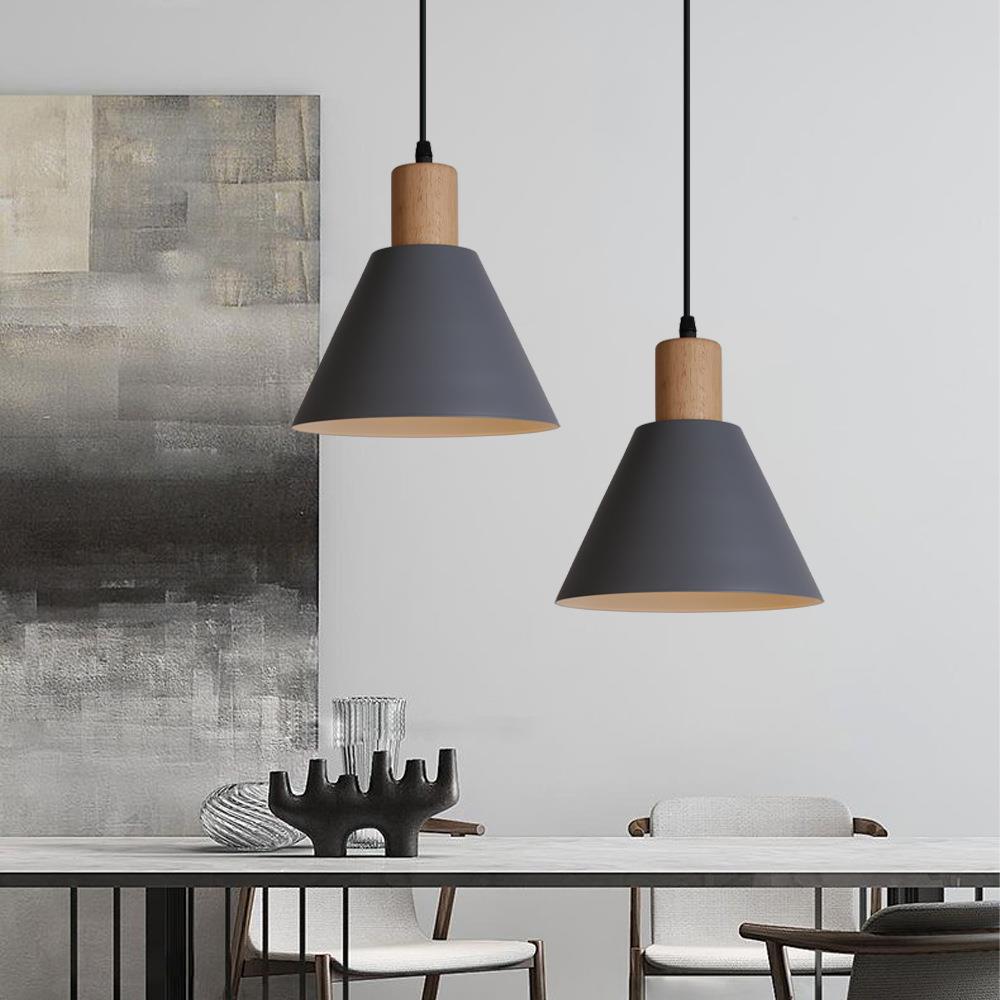Nordic Vintage Iron Cone Pendant Light with Wooden Top - 1-Light Design