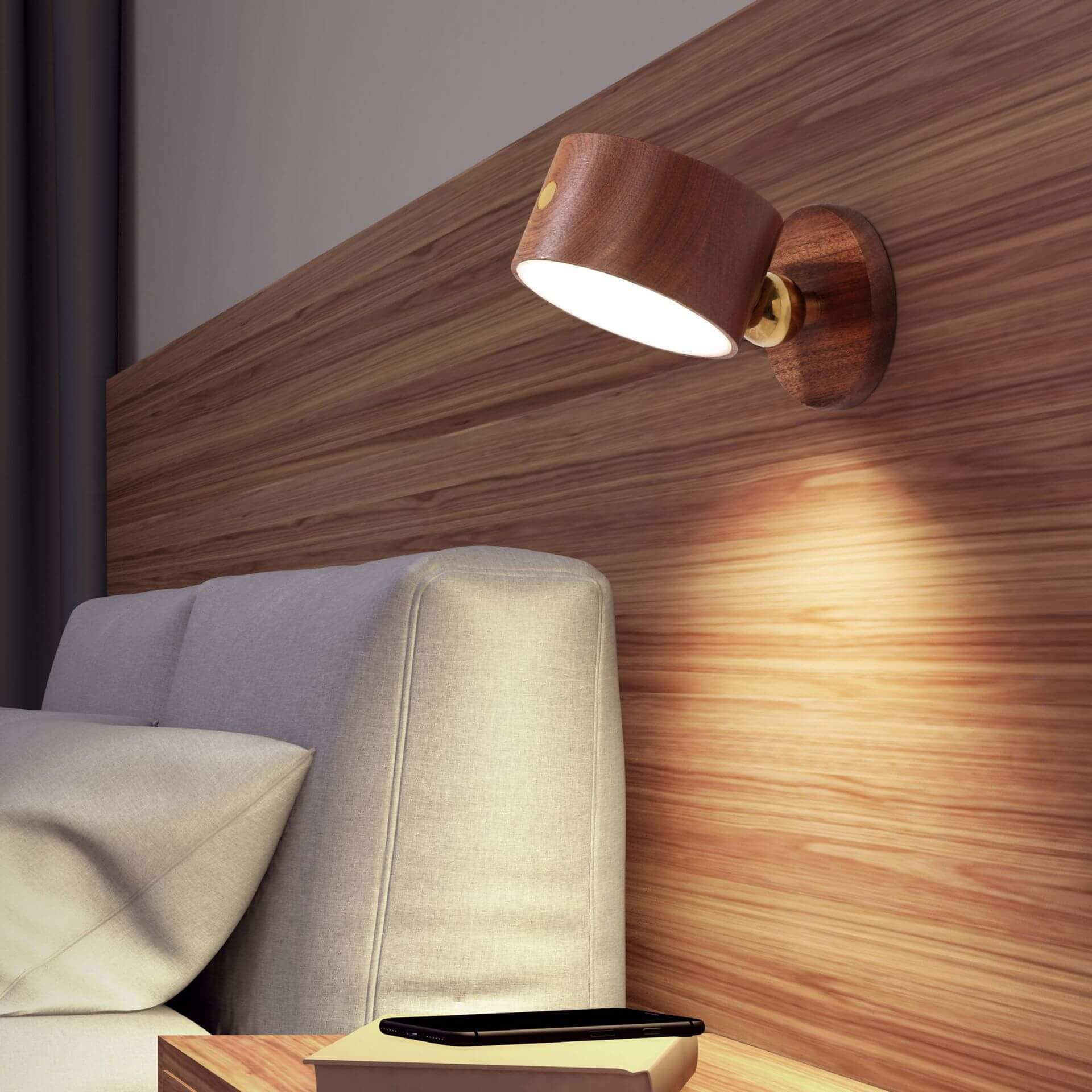 Minimalist Wooden USB Rechargeable Touch-Controlled Magnetic LED Wall Sconce Lamp
