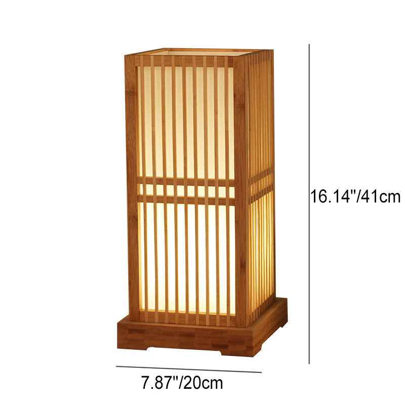Minimalist Japanese Wooden Square Column Table Lamp with Single Light