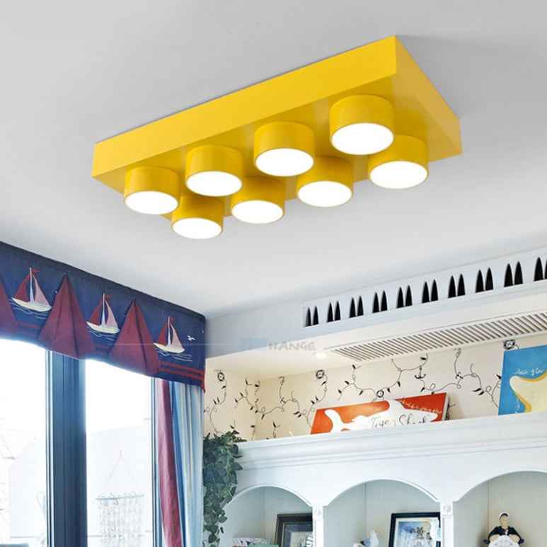 Modern Square Iron LED Flush Mount Ceiling Light for Bedroom - Creative Building Block Design