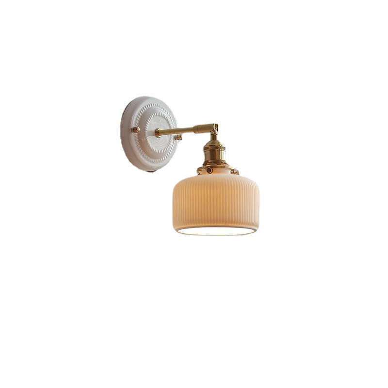Classic Vintage Round Ceramic and Brass 1-Light Wall Sconce for Living Room