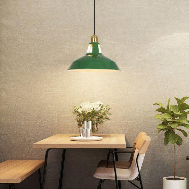 Vintage Industrial Green Iron Dome Cone Pendant Light - 1-Light Design