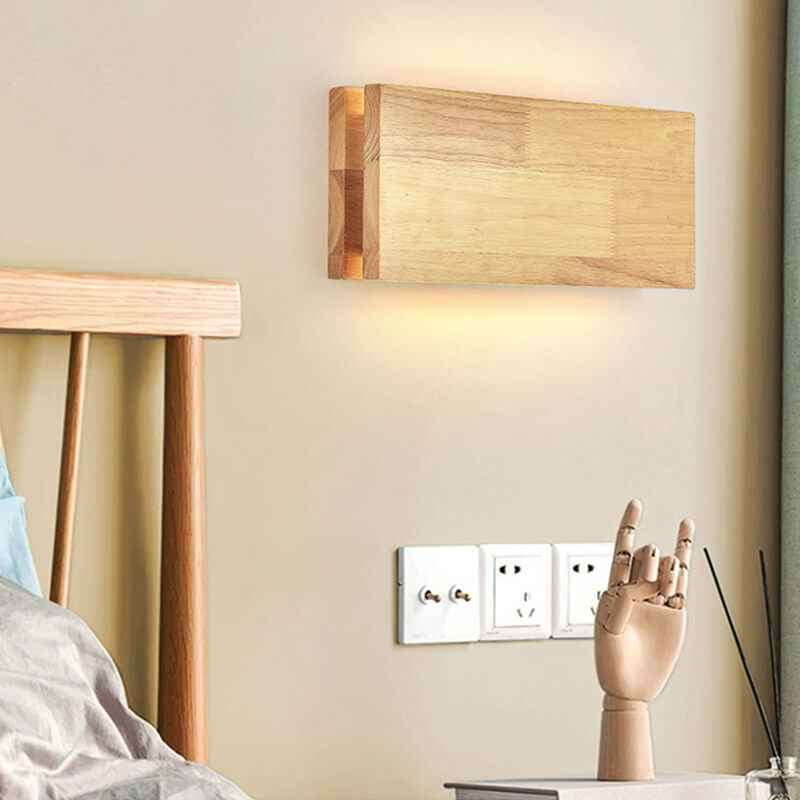 Rectangular LED Wall Sconce Lamp in Japanese Wabi-Sabi Log Wood Design