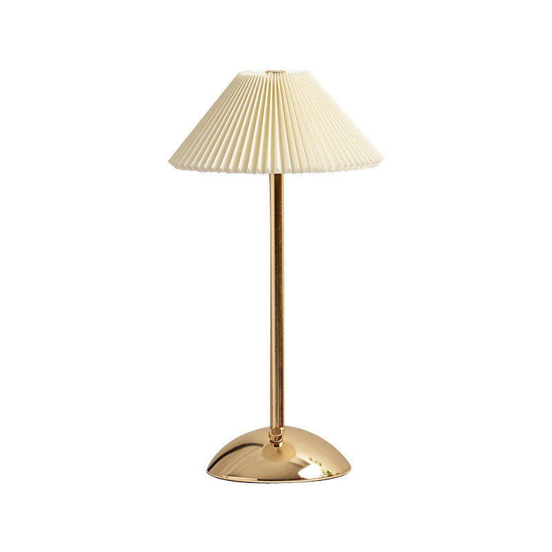 Modern Scandinavian Rechargeable Conic Pleated Table Lamp with 1 Light for Bedside