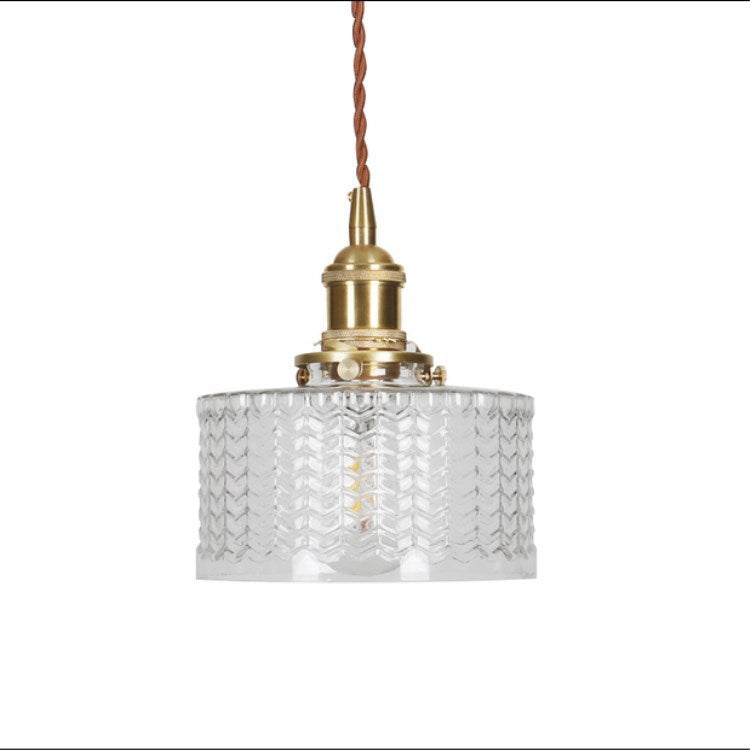 Vintage Japanese Brass and Glass Round Pendant Light with One Bulb