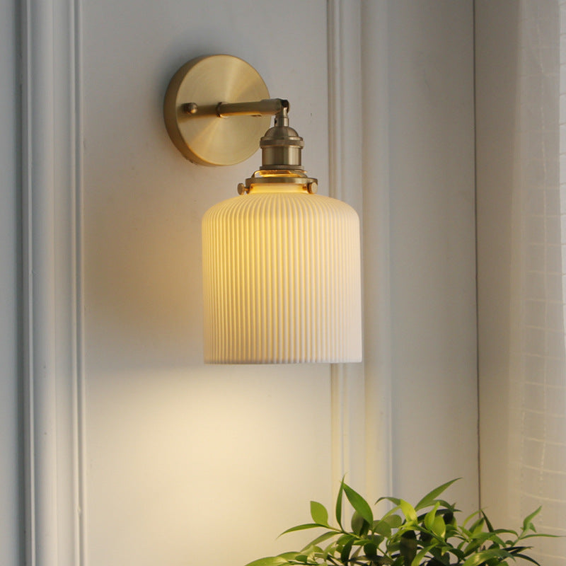 Japanese Retro Minimalist Oval Brass and Lucite Cylinder Wall Sconce Lamp
