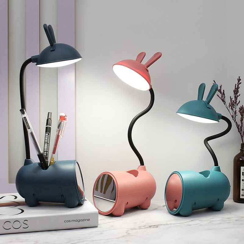 Creative Cartoon Rabbit LED Desk Lamp with Touch Control and USB Pen Holder