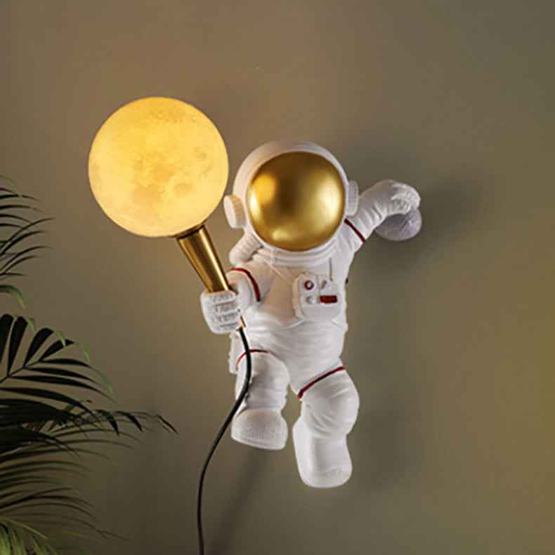 Modern Cartoon Astronaut Wall Sconce Lamp – 1-Light Resin & ABS Design for Bedroom