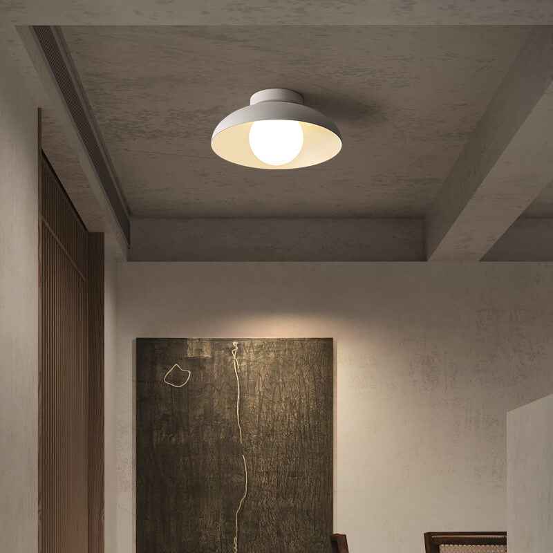 Japanese Wabi-Sabi Iron and Glass 1-Light Semi-Flush Mount Fixture