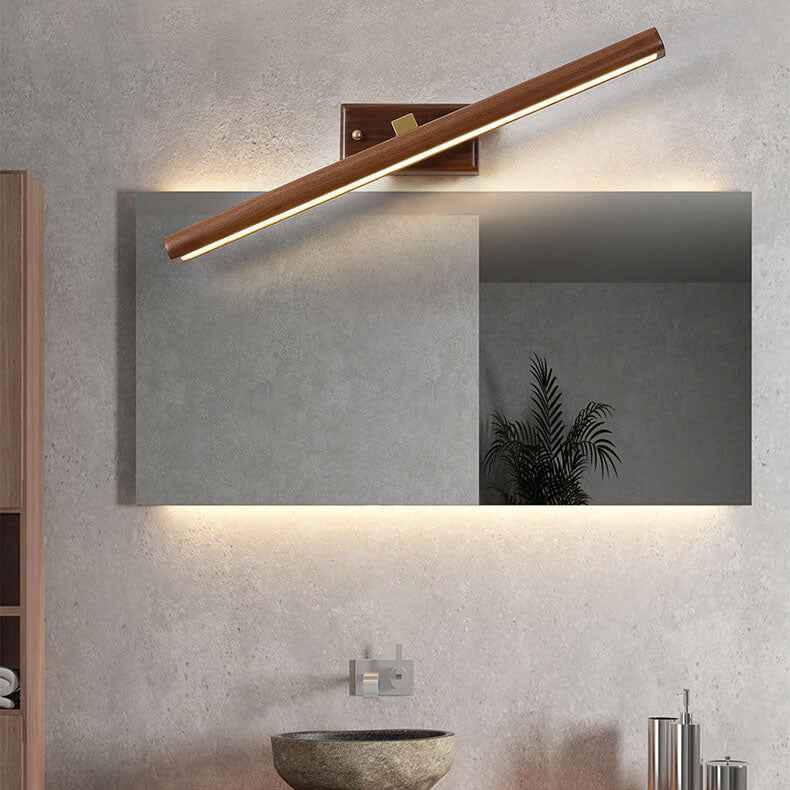 Nordic Minimalist Beechwood and Copper Cylinder LED Wall Sconce for Bathroom and Living Room