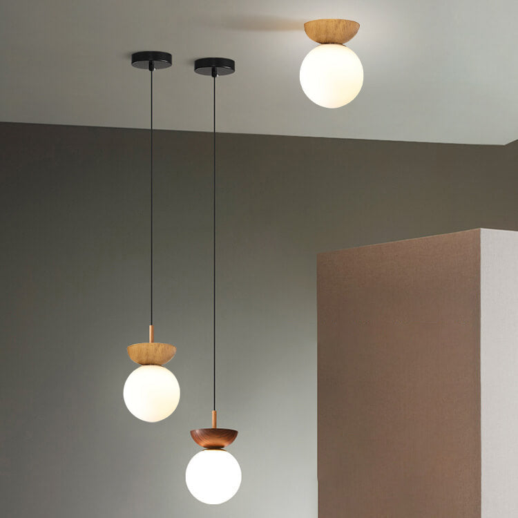 Contemporary Minimalist Glass and Iron Orb 1-Light Semi-Flush Mount/Pendant Light for Living Room