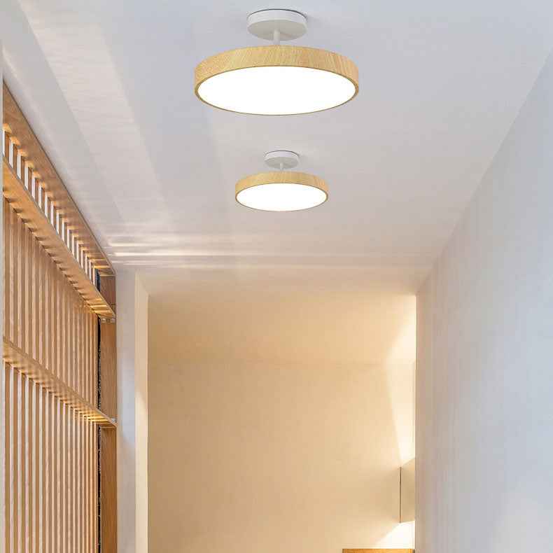 Japanese Wabi-Sabi Minimalist Round Wood Grain LED Semi-Flush Mount Light
